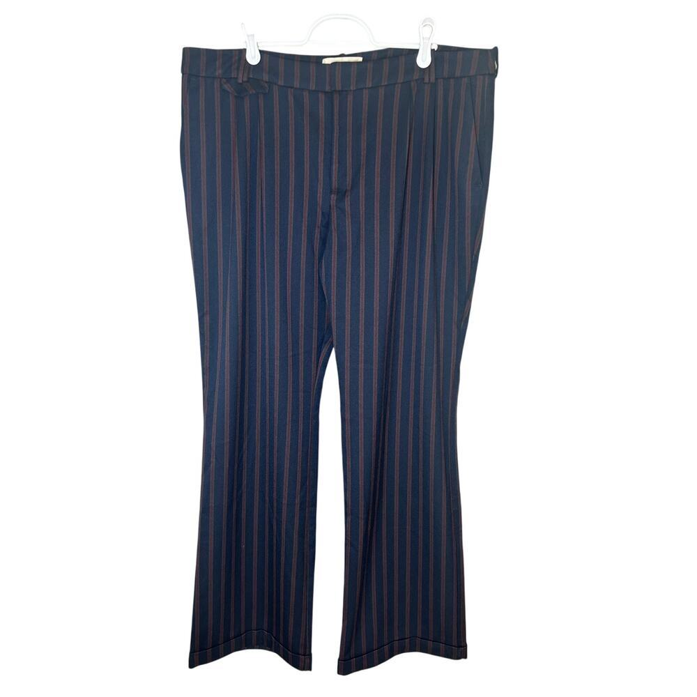 Anthropologie navy striped full length cuffed pleated trousers size 16
